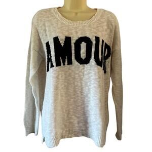 Forever 21 White “AMOUR” Slouchy Knit Sweater Size Medium Comfy